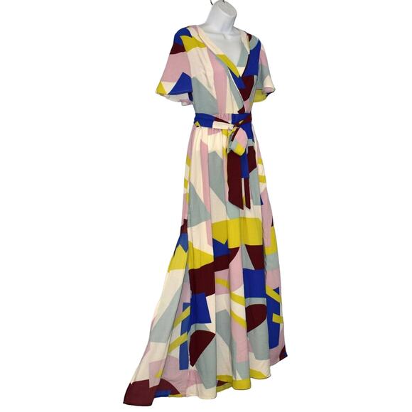 A8 NWT MODCLOTH Your Time To Shine Geometric Print Color Block Maxi Dress Sz 0 - Picture 3 of 8
